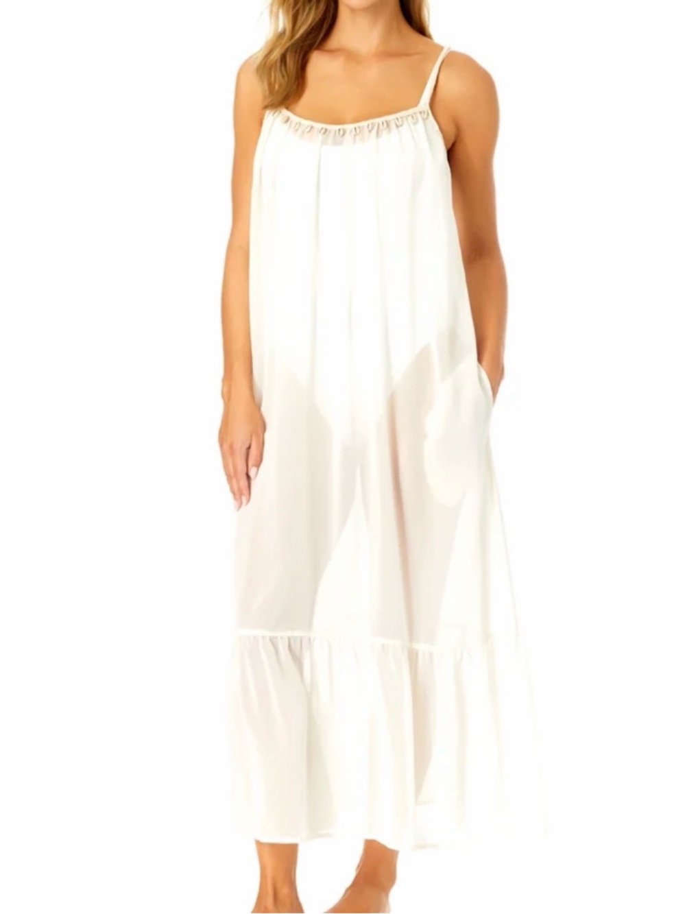 Ibiza Women's Cream Spaghetti-Strap Maxi Nightgown